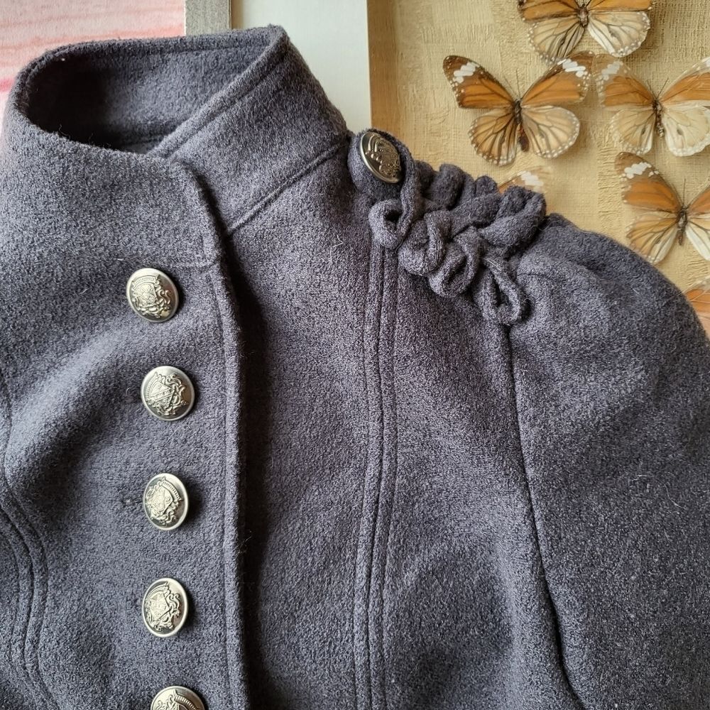 Nick & Mo Gray Wool Blend Military  Button Front Jacket Peacoat Women's Small - Picture 5 of 6